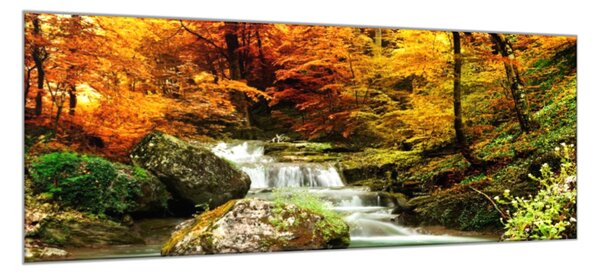 Obraz na skle podzimní les s řekou - 34 x 72 cm
