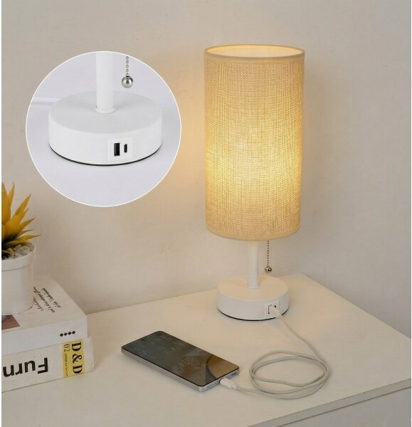 Brilagi - Stolní lampa s USB portem TABLON 1xE27/25W/230V bílá/béžová