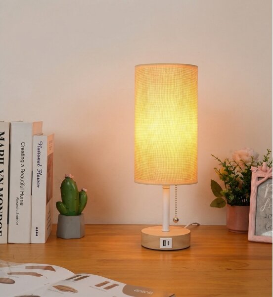 Brilagi - Stolní lampa s USB portem TABLON 1xE27/25W/230V bílá/béžová