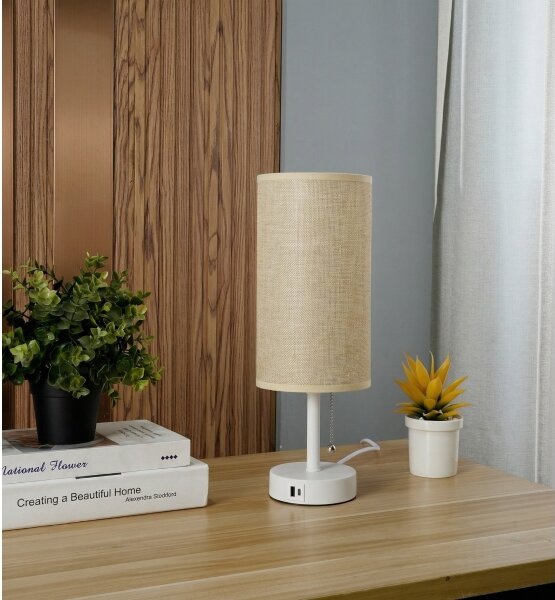 Brilagi - Stolní lampa s USB portem TABLON 1xE27/25W/230V bílá/béžová