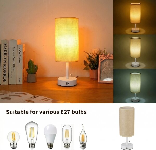 Brilagi - Stolní lampa s USB portem TABLON 1xE27/25W/230V bílá/béžová
