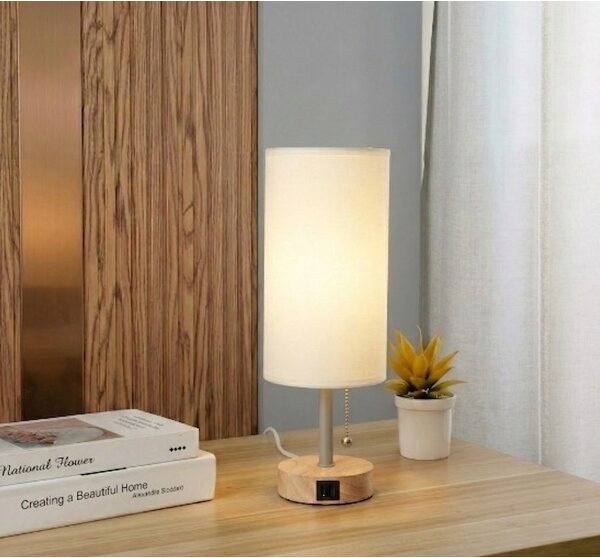Brilagi - Stolní lampa s USB portem TABLON 1xE27/25W/230V dub/béžová/krémová