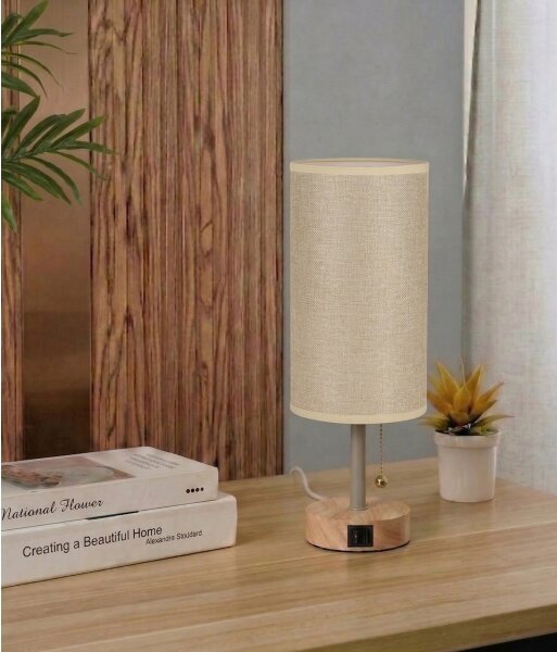 Brilagi - Stolní lampa s USB portem TABLON 1xE27/25W/230V dub/béžová