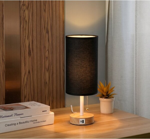 Brilagi - Stolní lampa s USB portem TABLON 1xE27/25W/230V dub/bílá/černá