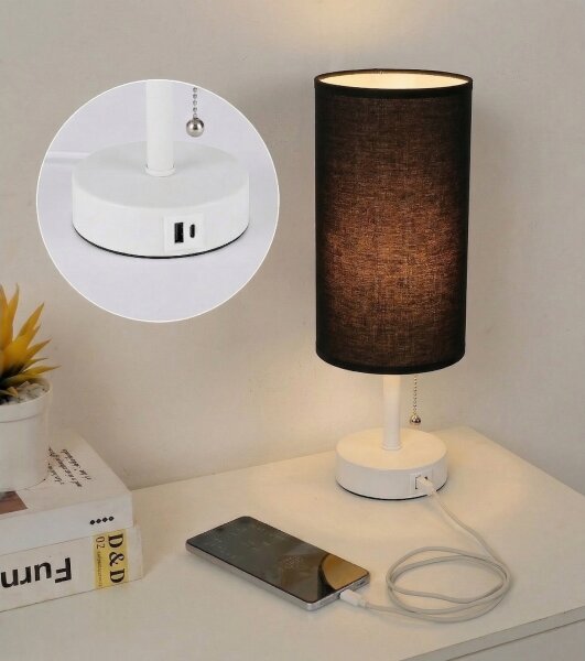Brilagi - Stolní lampa s USB portem TABLON 1xE27/25W/230V bílá/černá