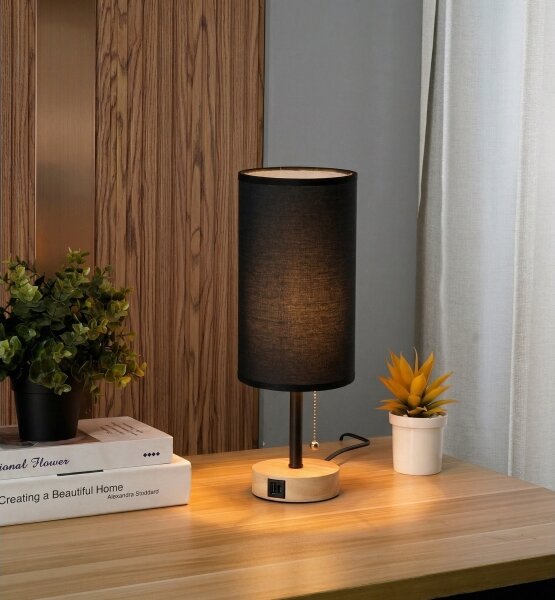 Brilagi - Stolní lampa s USB portem TABLON 1xE27/25W/230V dub/černá
