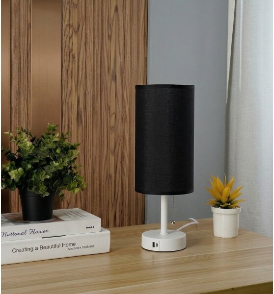 Brilagi - Stolní lampa s USB portem TABLON 1xE27/25W/230V bílá/černá