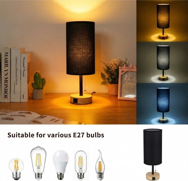 Brilagi - Stolní lampa s USB portem TABLON 1xE27/25W/230V dub/černá