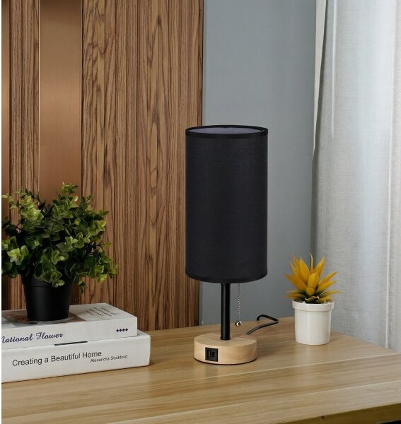 Brilagi - Stolní lampa s USB portem TABLON 1xE27/25W/230V dub/černá