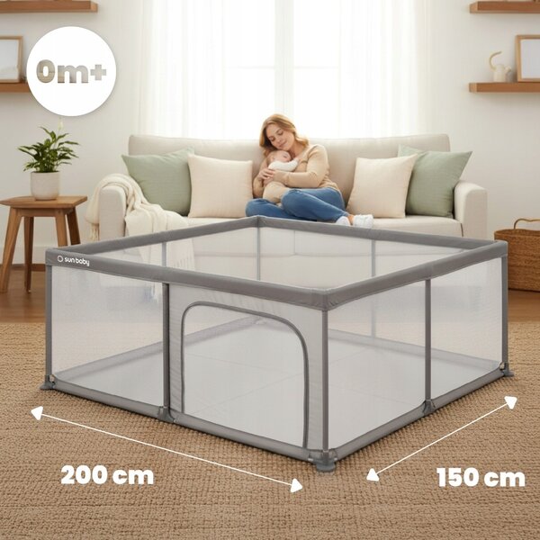 Dětská ohrádka Sun Baby šedá 150x200 cm s konstrukcí