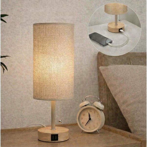 Brilagi - Stolní lampa s USB portem TABLON 1xE27/25W/230V dub/béžová