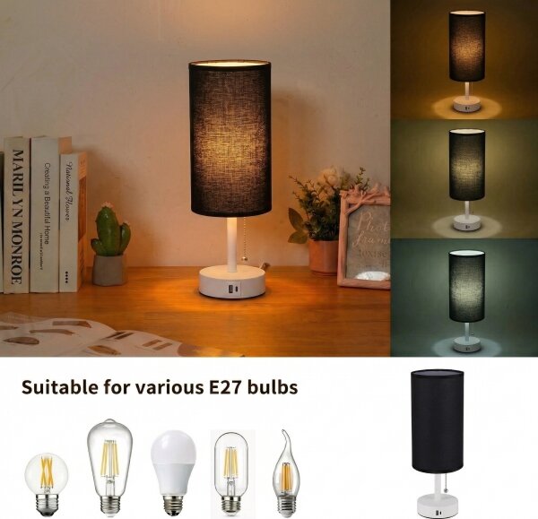 Brilagi - Stolní lampa s USB portem TABLON 1xE27/25W/230V bílá/černá