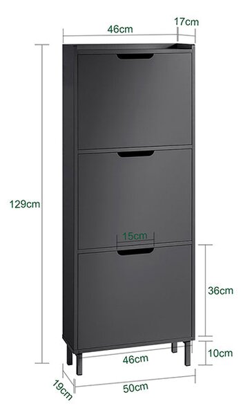SoBuy FSR151-H-SCH Sklápěč bot se 3 klopami Úzký botník Botník Černá 50x129x19cm
