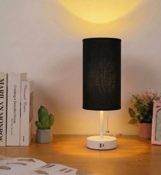 Brilagi - Stolní lampa s USB portem TABLON 1xE27/25W/230V bílá/černá