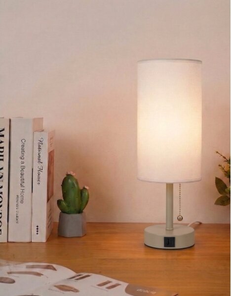 Brilagi - Stolní lampa s USB portem TABLON 1xE27/25W/230V béžová/bílá