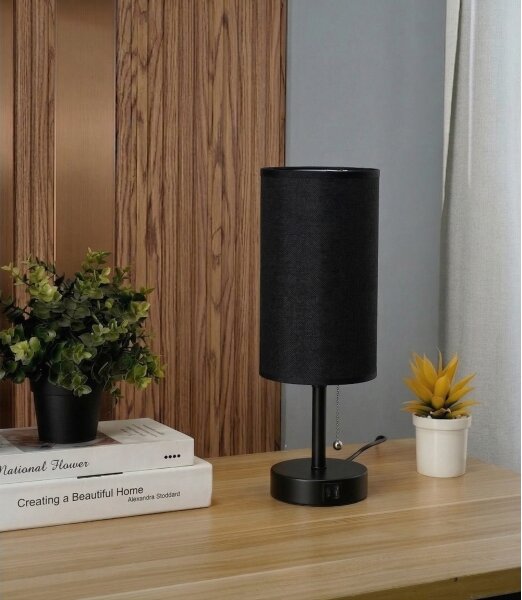 Brilagi - Stolní lampa s USB portem TABLON 1xE27/25W/230V černá