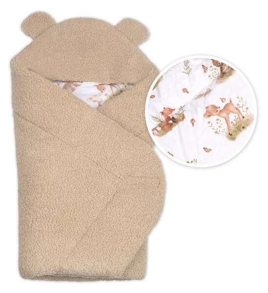 Beránková zavinovačka s kapucí bavlna/beránek, Teddy - Srnka béžová, hnědá