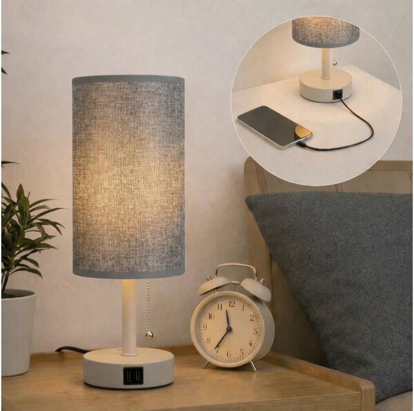 Brilagi - Stolní lampa s USB portem TABLON 1xE27/25W/230V béžová/šedá