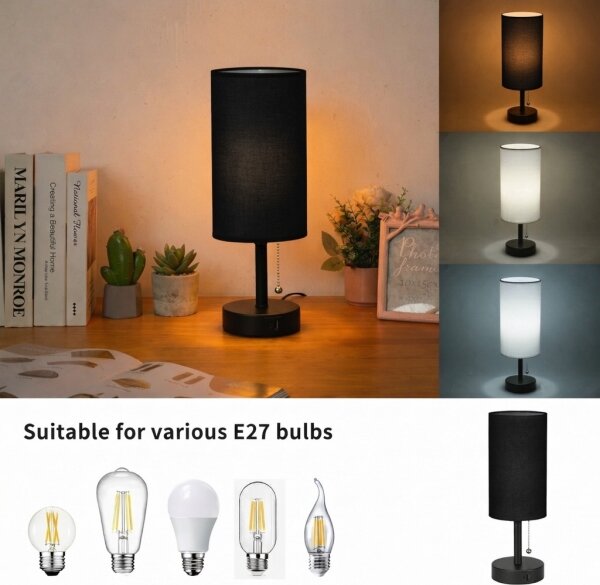 Brilagi - Stolní lampa s USB portem TABLON 1xE27/25W/230V černá