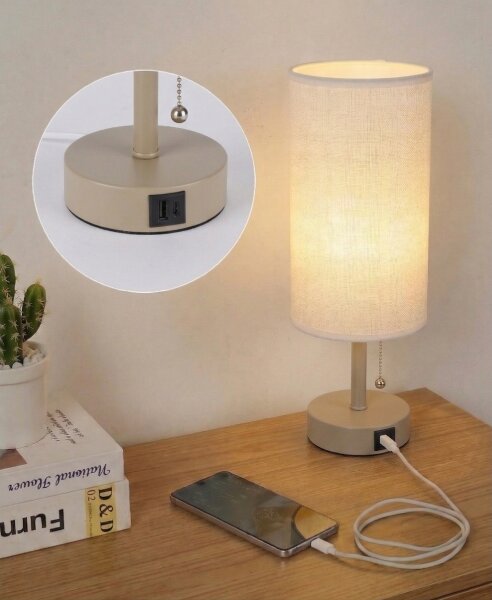 Brilagi - Stolní lampa s USB portem TABLON 1xE27/25W/230V béžová/bílá