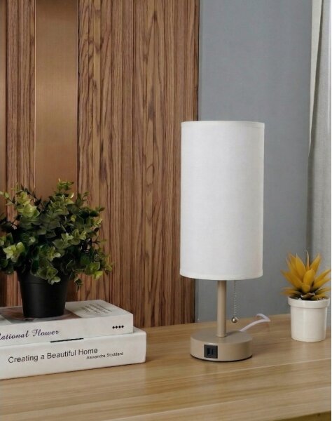 Brilagi - Stolní lampa s USB portem TABLON 1xE27/25W/230V béžová/bílá