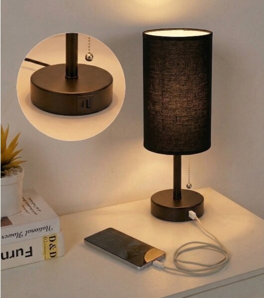 Brilagi - Stolní lampa s USB portem TABLON 1xE27/25W/230V černá
