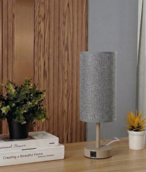 Brilagi - Stolní lampa s USB portem TABLON 1xE27/25W/230V béžová/šedá