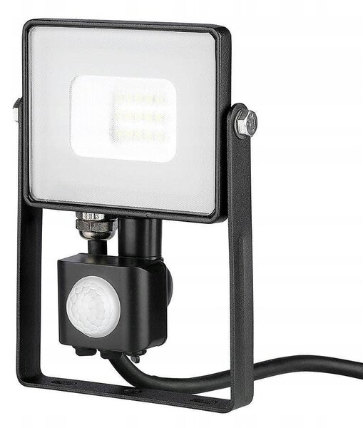 LED reflektor černý 10W s pohybovým senzorem, teplá bílá 3000K, IP65, 800lm, čip SAMSUNG V-TAC