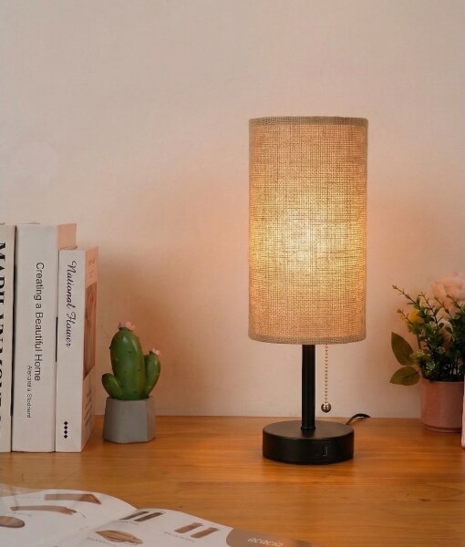 Brilagi - Stolní lampa s USB portem TABLON 1xE27/25W/230V černá/béžová