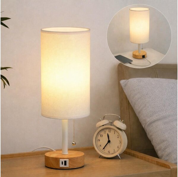 Brilagi - Stolní lampa s USB portem TABLON 1xE27/25W/230V dub/bílá
