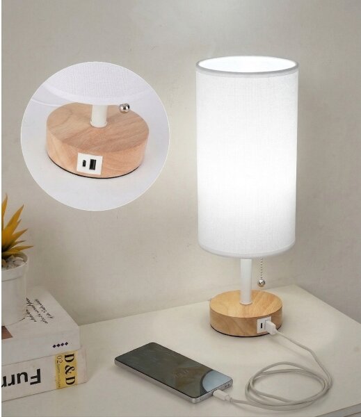 Brilagi - Stolní lampa s USB portem TABLON 1xE27/25W/230V dub/bílá