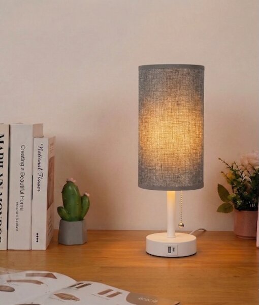 Brilagi - Stolní lampa s USB portem TABLON 1xE27/25W/230V bílá/šedá