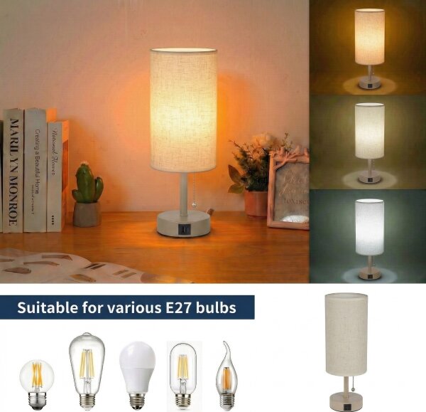 Brilagi - Stolní lampa s USB portem TABLON 1xE27/25W/230V béžová/krémová