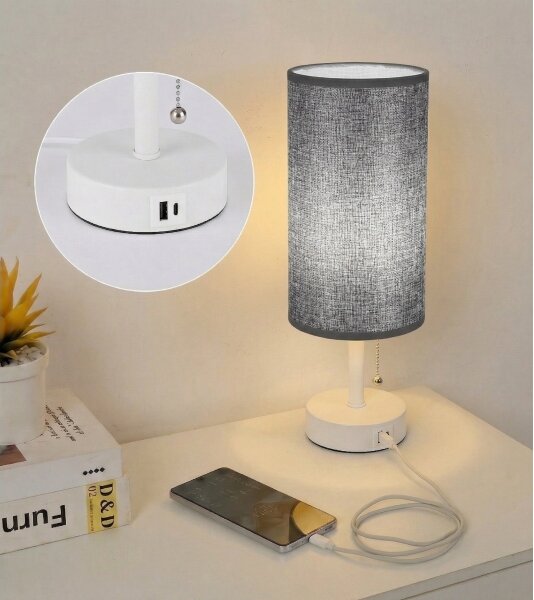 Brilagi - Stolní lampa s USB portem TABLON 1xE27/25W/230V bílá/šedá