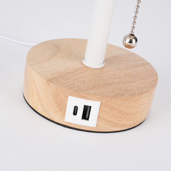 Brilagi - Stolní lampa s USB portem TABLON 1xE27/25W/230V dub/bílá