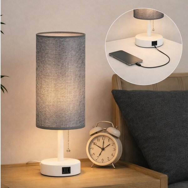 Brilagi - Stolní lampa s USB portem TABLON 1xE27/25W/230V bílá/šedá