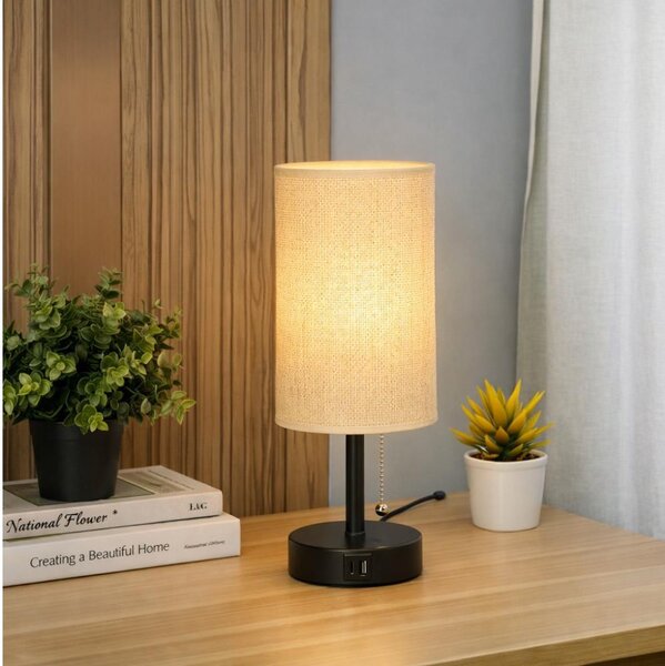 Brilagi - Stolní lampa s USB portem TABLON 1xE27/25W/230V černá/béžová