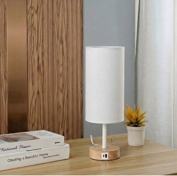 Brilagi - Stolní lampa s USB portem TABLON 1xE27/25W/230V dub/bílá