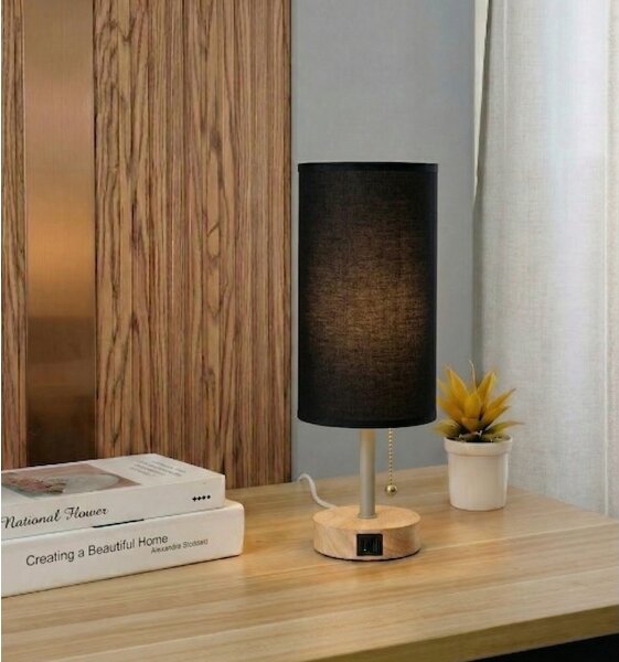 Brilagi - Stolní lampa s USB portem TABLON 1xE27/25W/230V dub/béžová/černá