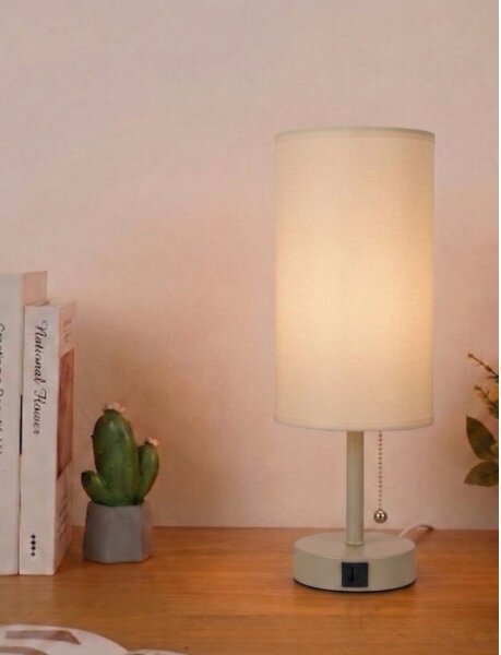 Brilagi - Stolní lampa s USB portem TABLON 1xE27/25W/230V béžová/krémová