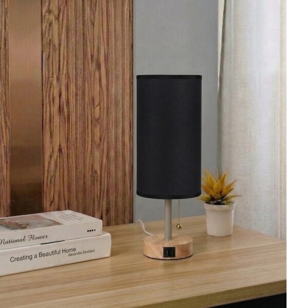 Brilagi - Stolní lampa s USB portem TABLON 1xE27/25W/230V dub/béžová/černá