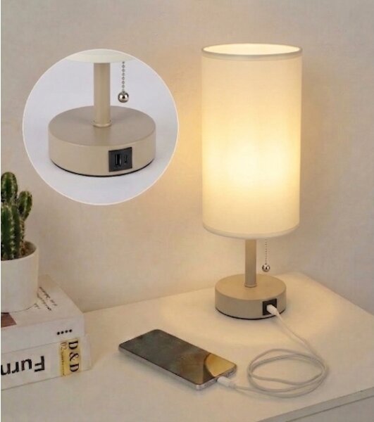 Brilagi - Stolní lampa s USB portem TABLON 1xE27/25W/230V béžová/krémová