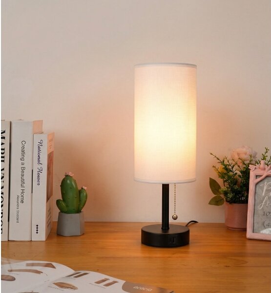 Brilagi - Stolní lampa s USB portem TABLON 1xE27/25W/230V černá/bílá