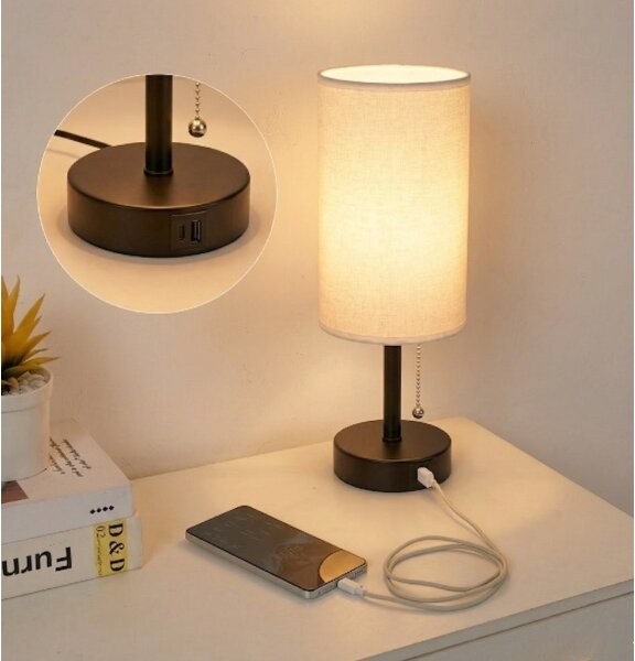 Brilagi - Stolní lampa s USB portem TABLON 1xE27/25W/230V černá/bílá