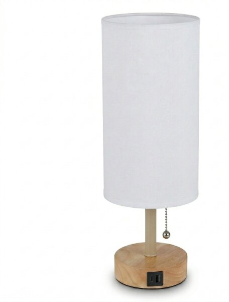 Brilagi - Stolní lampa s USB portem TABLON 1xE27/25W/230V dub/béžová/bílá