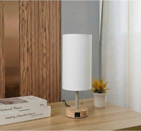Brilagi - Stolní lampa s USB portem TABLON 1xE27/25W/230V dub/béžová/bílá