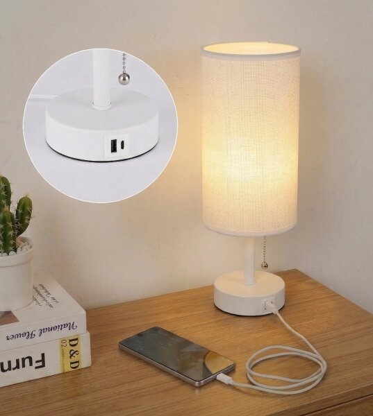 Brilagi - Stolní lampa s USB portem TABLON 1xE27/25W/230V bílá