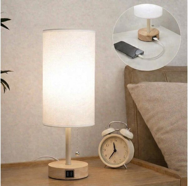Brilagi - Stolní lampa s USB portem TABLON 1xE27/25W/230V dub/béžová/bílá