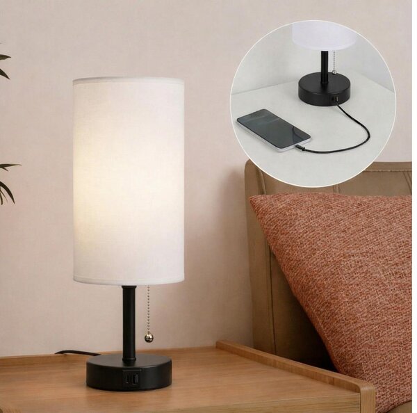 Brilagi - Stolní lampa s USB portem TABLON 1xE27/25W/230V černá/bílá