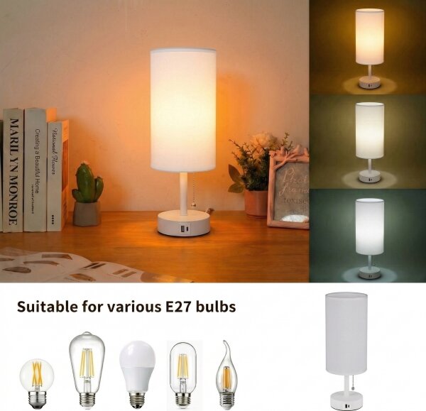 Brilagi - Stolní lampa s USB portem TABLON 1xE27/25W/230V bílá